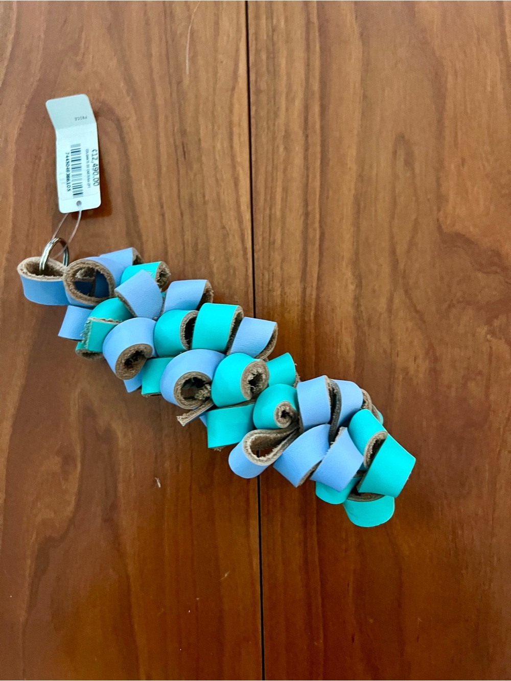 Lavender & Teal Leather Loop Key Chain w/ring—leather art from Costa Rica!  NWT!